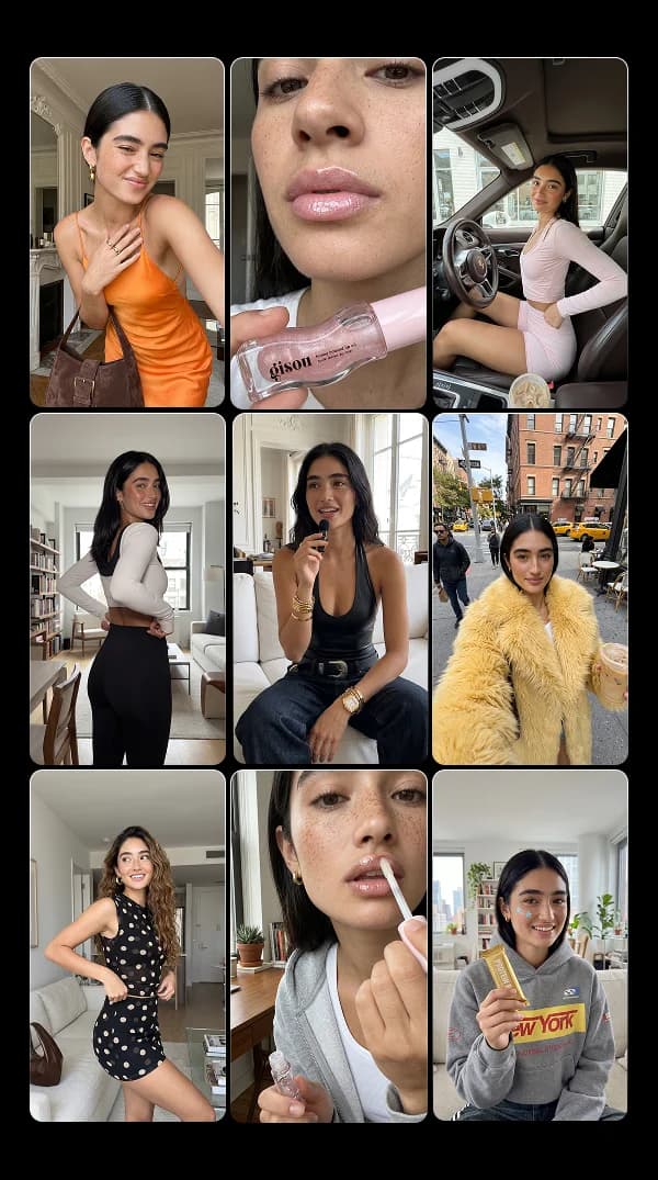 Grid of AI UGC creators generated for ecommerce product videos