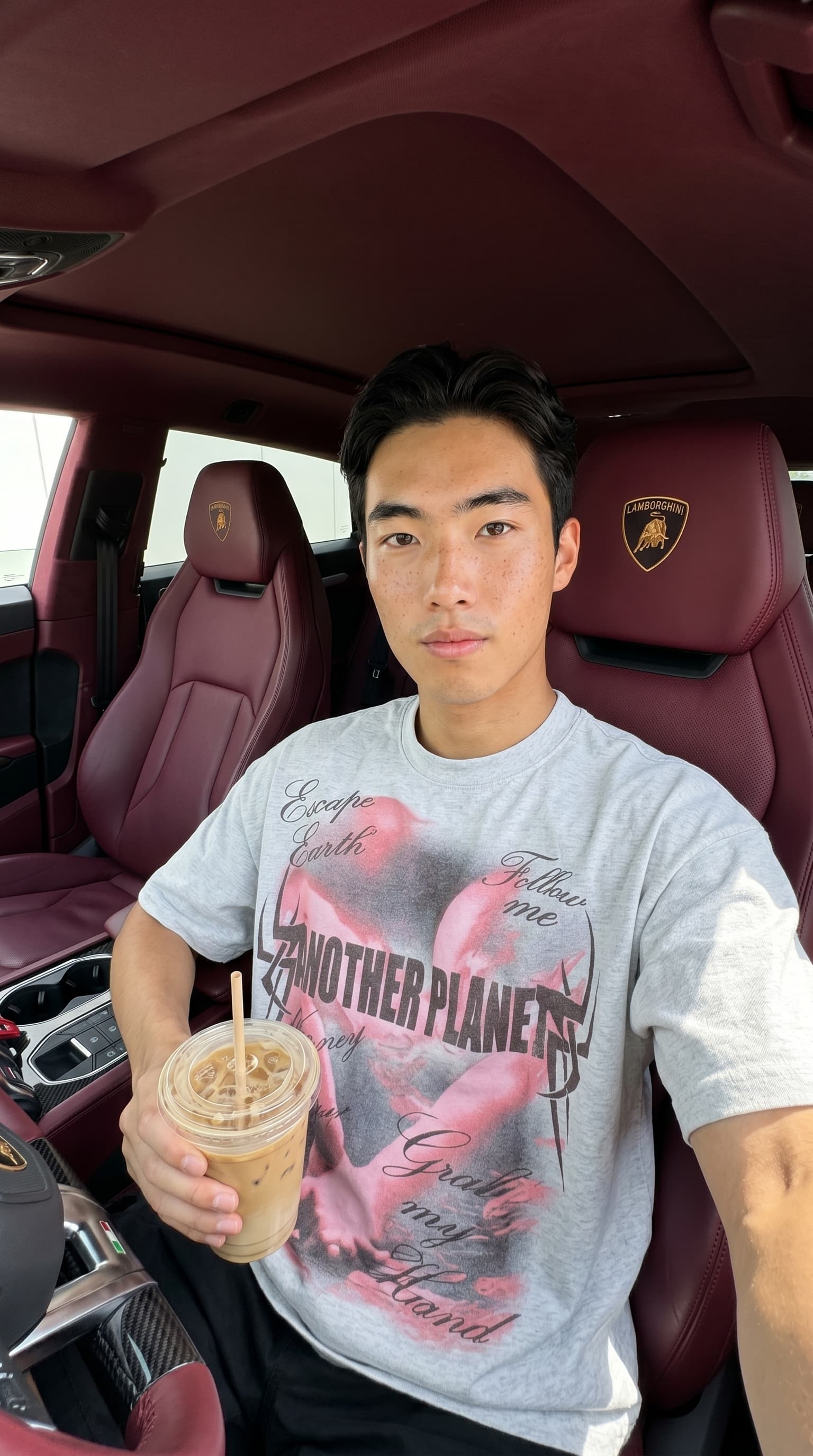 AI creator holding a drink in a car for a short UGC video ad