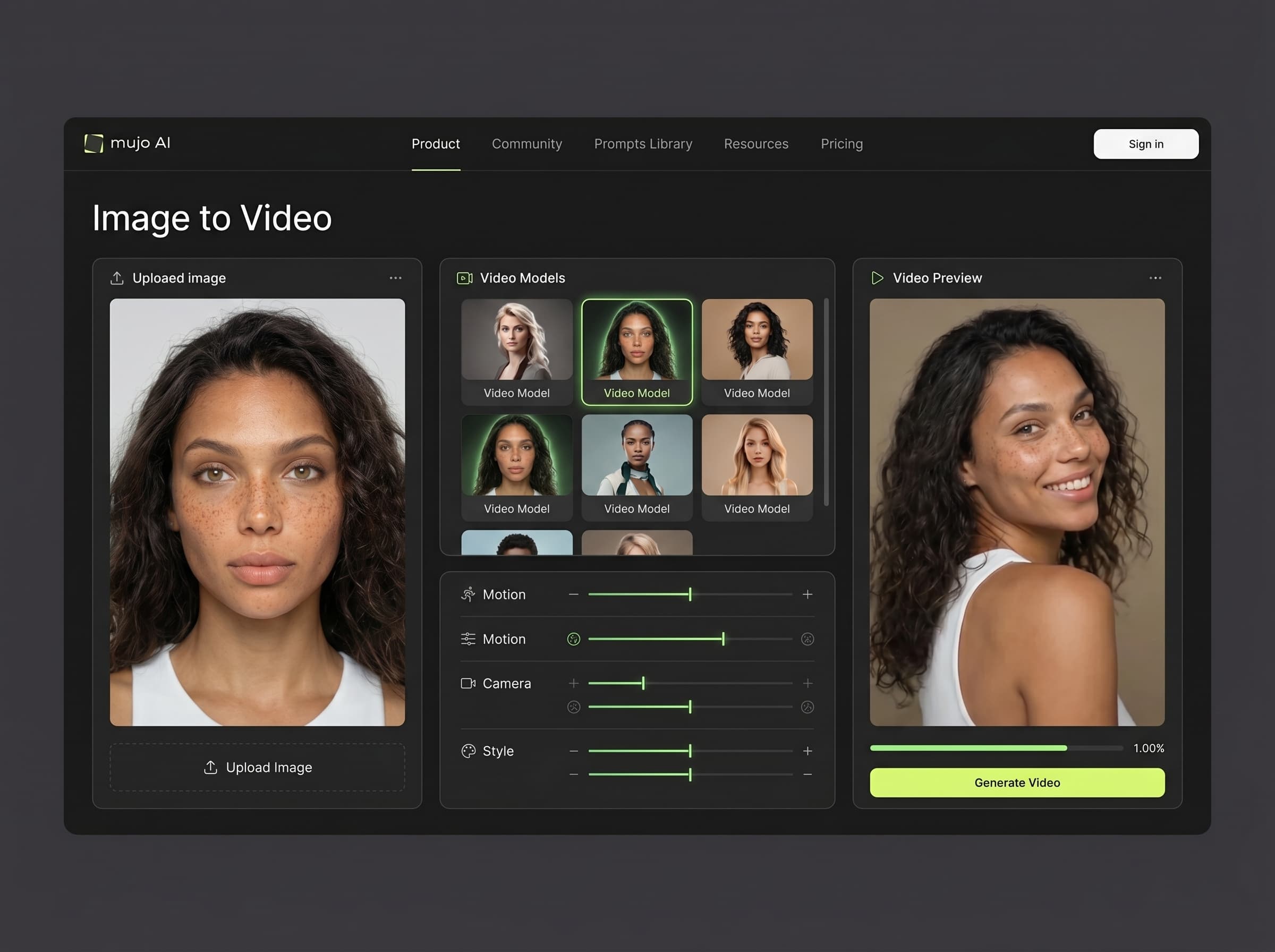 AI Video workspace preview